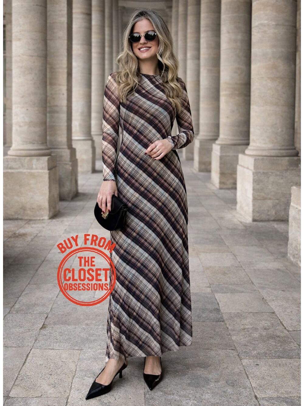 ZARA Plaid Mesh Maxi Dress NWT Long Sleeve Tulle Dress Size M
